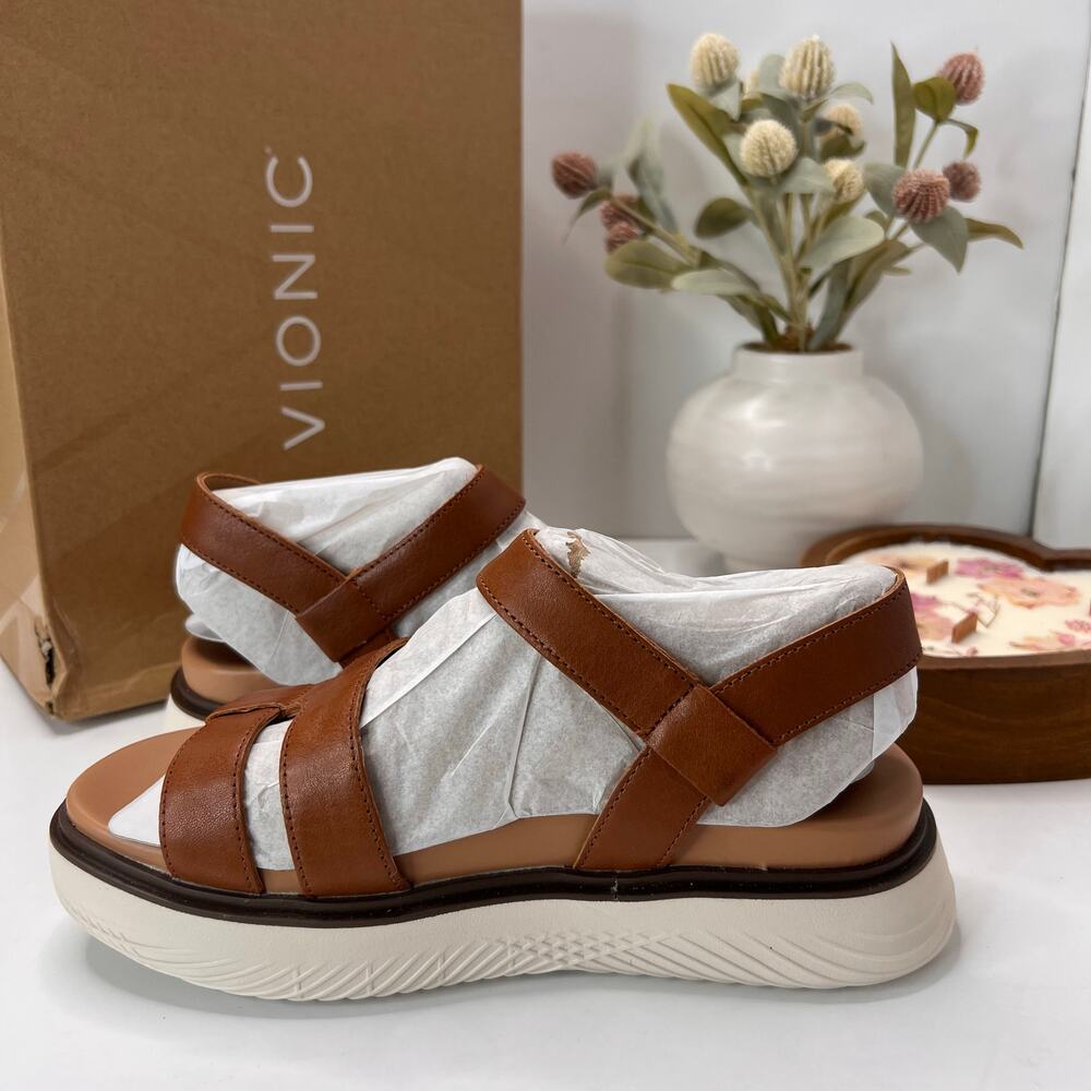 Vionic Solana Leather Strappy Platform Sandal Tan… - image 7